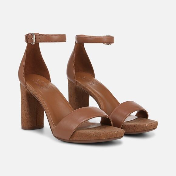 Naturalizer Women's 7.5W English Tea Leather Joy Dress Sandals Block Heel LE2-2 - Picture 1 of 9